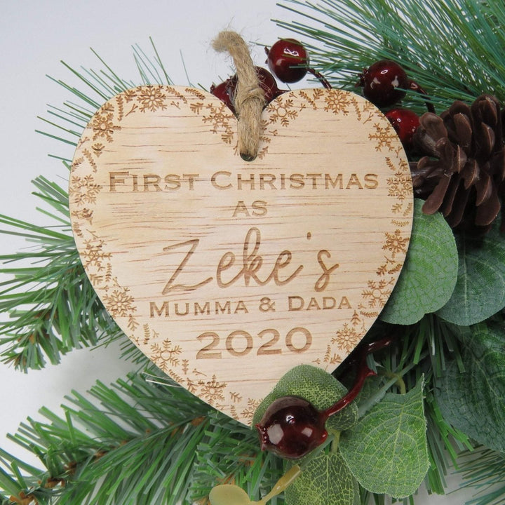 Parents First Christmas Bauble - Heart Design - HandyLittleLabels - 2020 keepsake - Baby's 1st Christmas - Custom Ornament