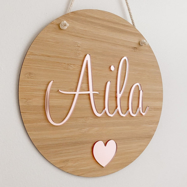 Personalised Baby Name Announcement Disc in Bamboo
