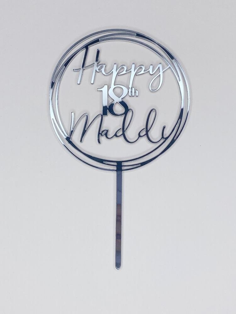 Personalised Birthday Cake Topper - Circle, Age and Name Design