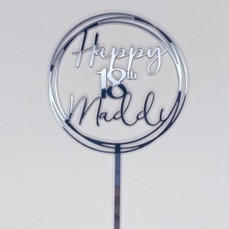 Personalised Birthday Cake Topper - Circle, Age and Name Design