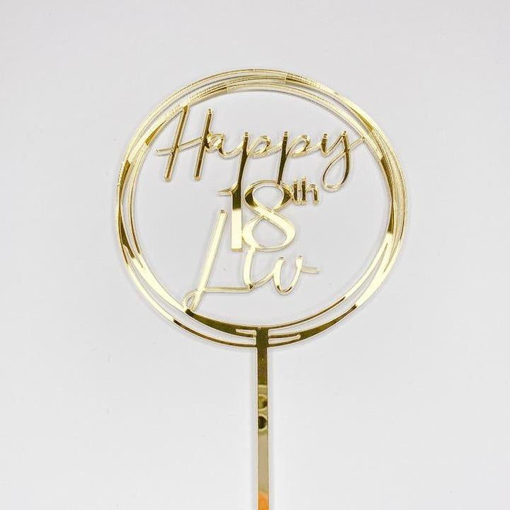 Custom aged Cake Topper in Circle, with age and name