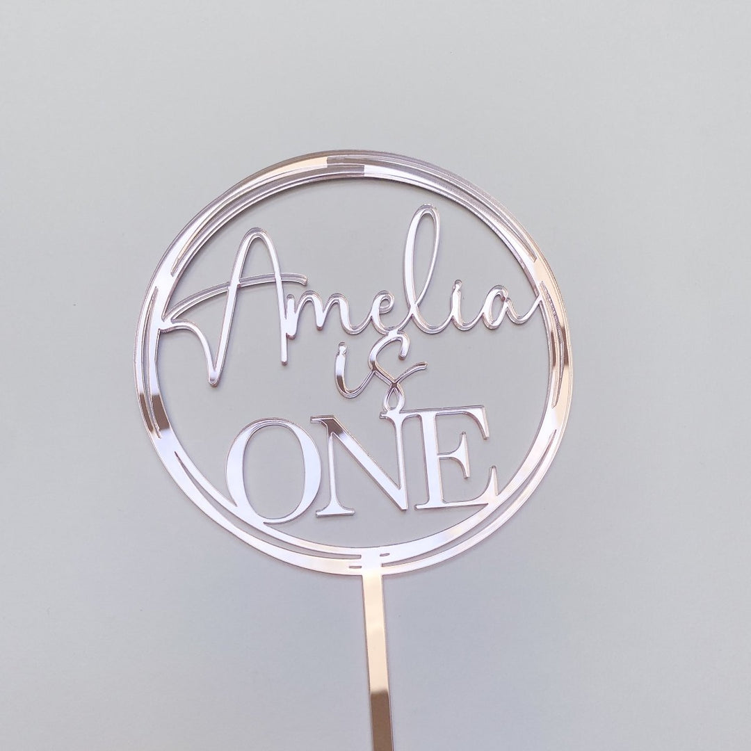 Personalised Birthday Cake Topper - Circle, Age and Name Design