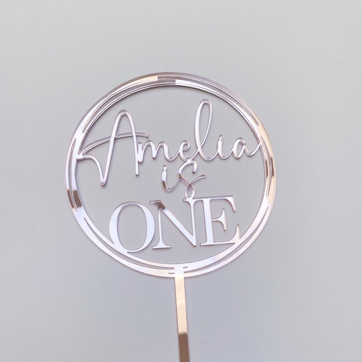 Personalised Birthday Cake Topper - Circle, Age and Name Design