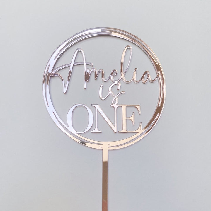 Personalised Birthday Cake Topper - Circle, Age and Name Design