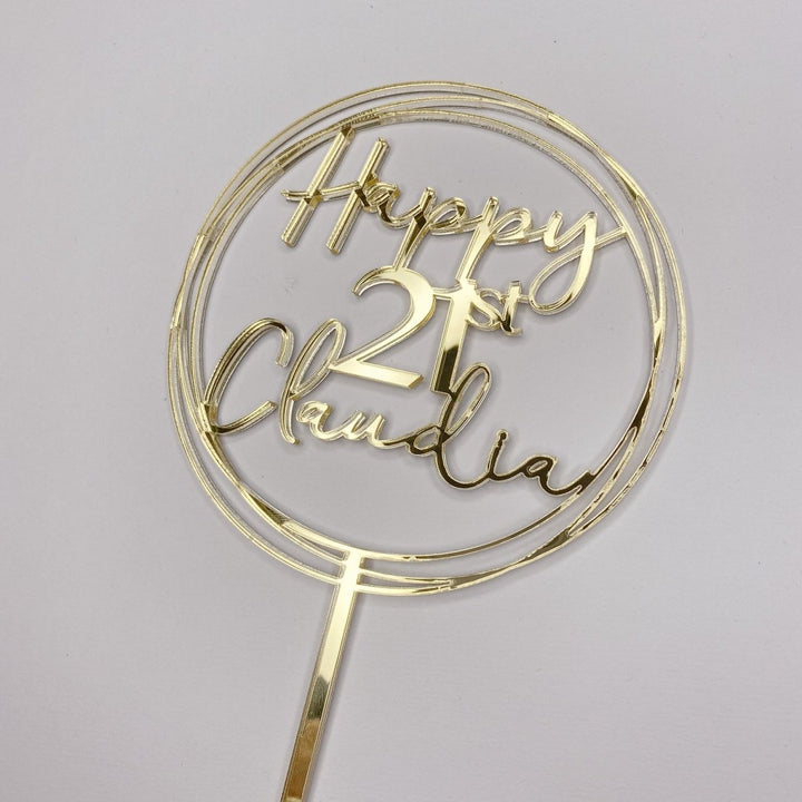 Personalised Birthday Cake Topper - Circle, Age and Name Design