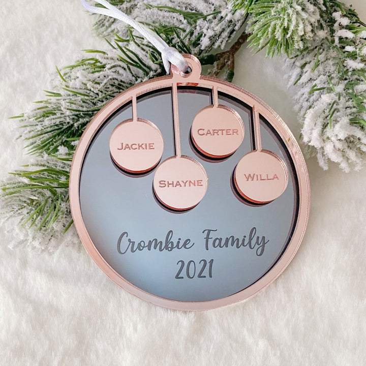 Personalised Family Christmas Keepsake Ornament.   Bauble customised with all of your family members names in two tone mirror acrylic