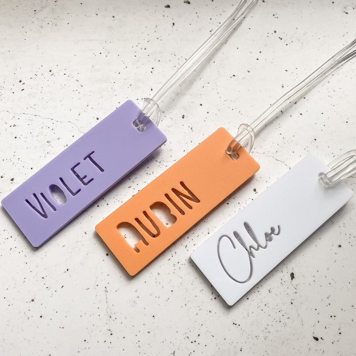 Pastel coloured acrylic Name tags for boys and girls.  Perfect party gift
