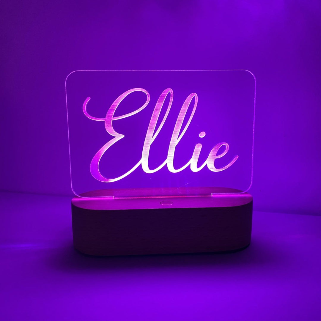 Custom Kids bedroom nightlight with name.  Laser etched design with bamboo base
