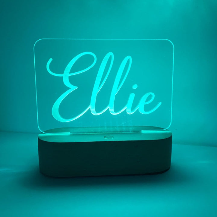 Personalised LED Night Light with bamboo base by handy little labels