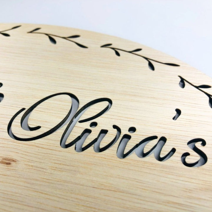 Personalised Name Oval Wall Plaque - HandyLittleLabels - Baby Girl - Baby Shower Gift - Cubby House