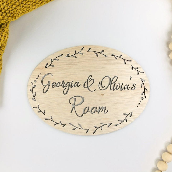 Personalised Name Oval Wall Plaque - HandyLittleLabels - Baby Girl - Baby Shower Gift - Cubby House