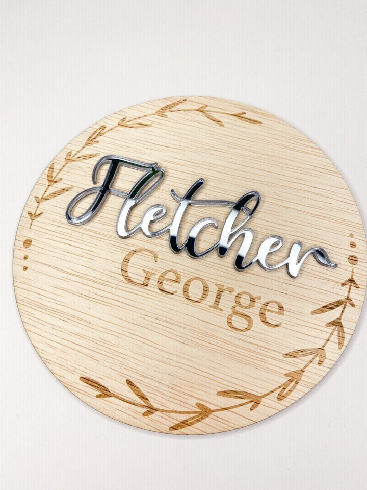 Birth announcement for new born child boy or girl, customisable design in wood and acrylic