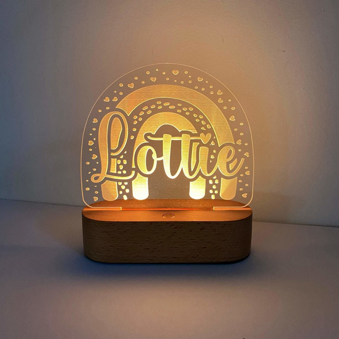 Personalised rainbow designed night light for soft glow whilst baby is sleeping