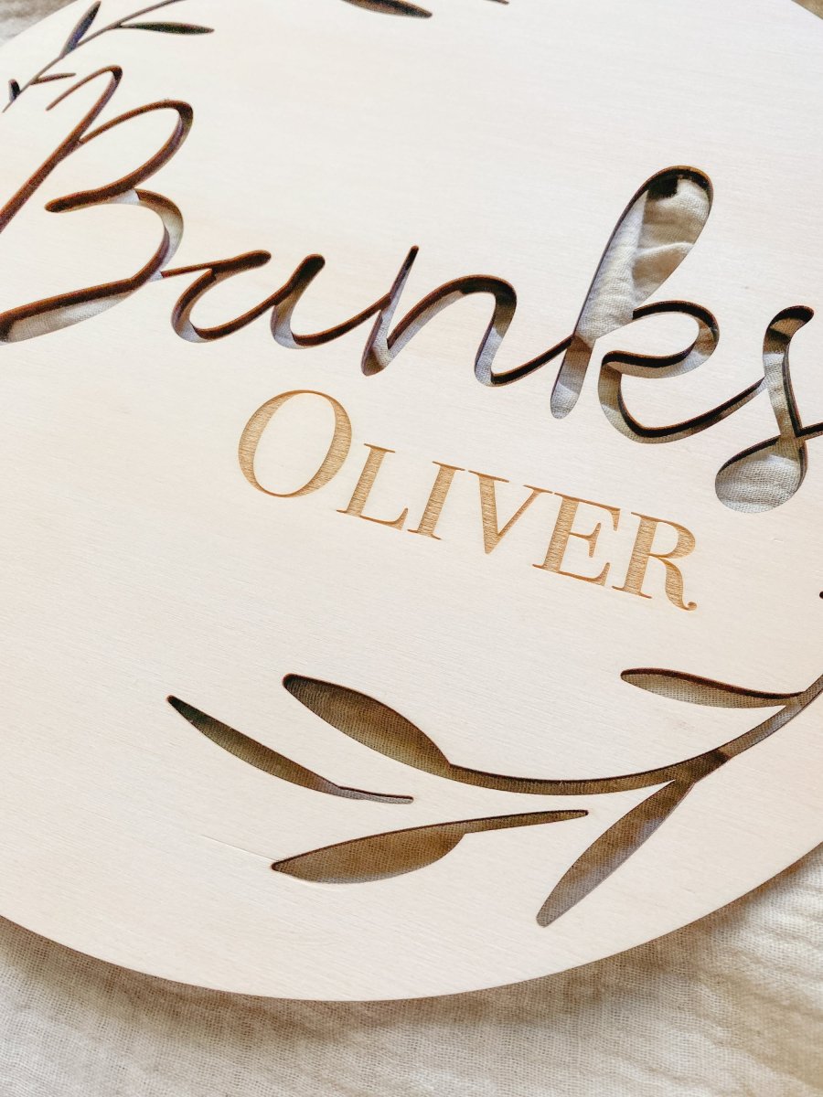 Personalised Wooden Name Plaque, with cut out leaf design