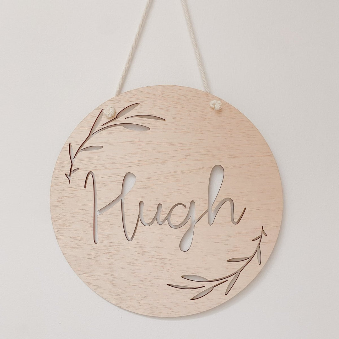 Personalised Wooden Name Plaque, with cut out leaf design