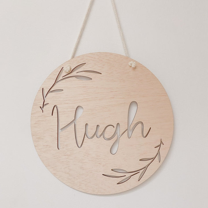 Personalised Wooden Name Plaque, with cut out leaf design