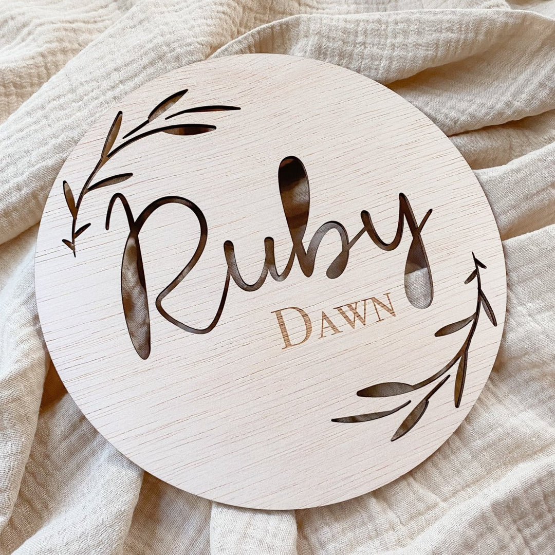 Personalised Wooden Name Plaque, with cut out leaf design