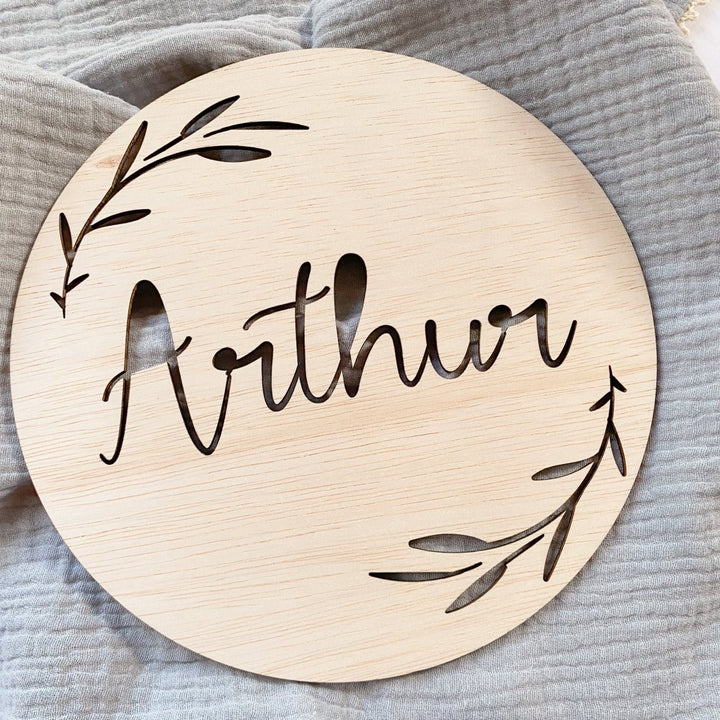 Personalised Wooden Name Plaque, with cut out leaf design