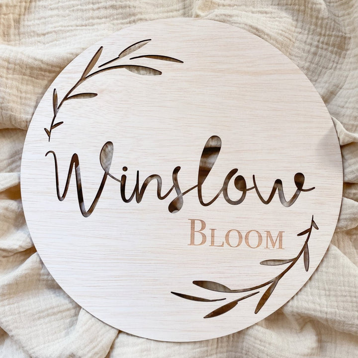 Personalised Wooden Name Plaque, with cut out leaf design