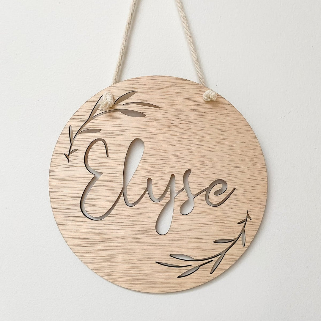 Personalised Wooden Name Plaque, with cut out leaf design