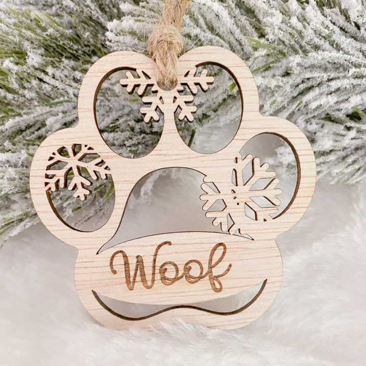 Personalised Dog Christmas Paw Print Ornament with snowflake design