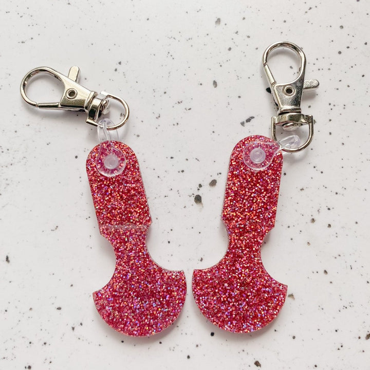 Rose pink glitter keyring for grocery shopping trolleys
