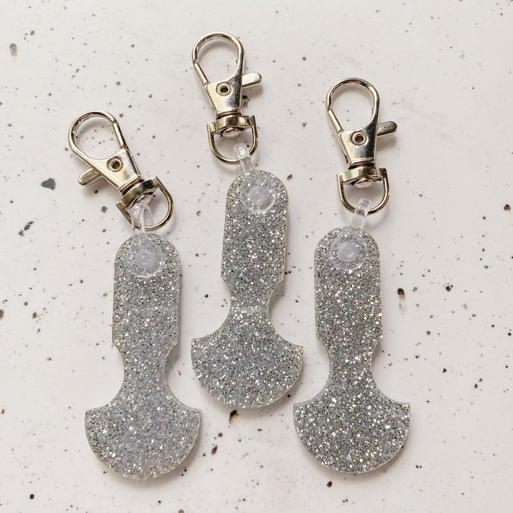 Silver Glitter sparkle key chain token for coin replacement in your shopping trolly